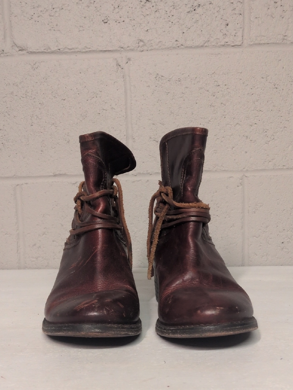 Freebird By Steven Casey Lace Tie Leather Ankle Brown Cognac Bootie, Size 10 - Picture 8 of 15